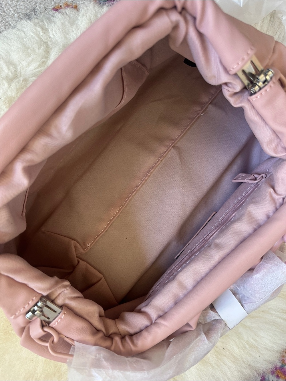 Badgley Mischka Pink Ruched Clutch Vegan Leather Chain Strap Slouchy Bag - Picture 4 of 7